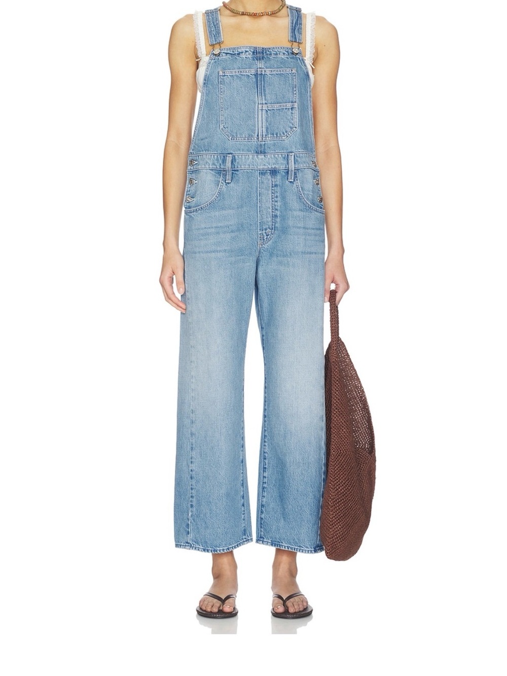 MOTHER Light Blue Wide-Leg Denim Overalls